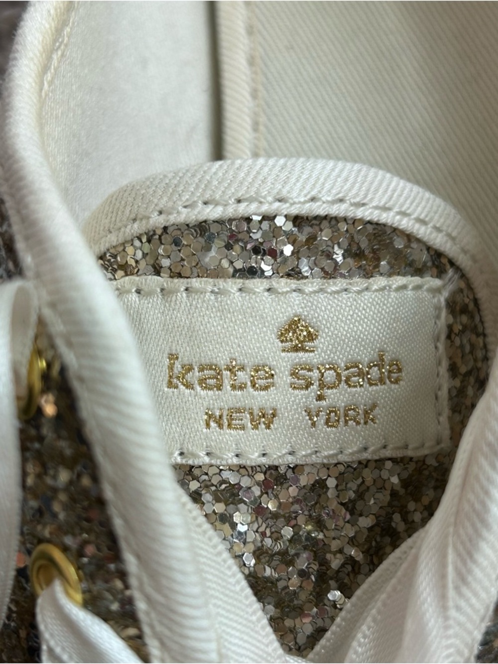 Keds x Kate Spade Glitter Sneakers Womens Size 8 Champagne Silver Ribbon Laces - Picture 11 of 12